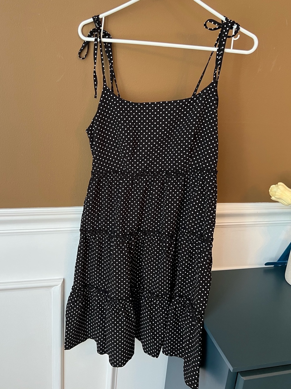 Women’s Black Polka Dot Tie-Strap Sundress Size L Summer Party Y2K Cocktail